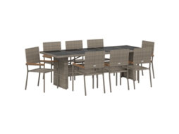 Conjunto 9 Jantar Ao Ar Livre Vidaxl Cinzento Vime Pe (240 X 90 X 75 Cm)