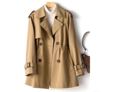 Escolha Sólida- Casaco De Chuva Para Mulher - Mido Trench - Jaqueta De Vento - Cacete - Canela - Gola Reversível - Mangas Longas - Adequado Para Outon