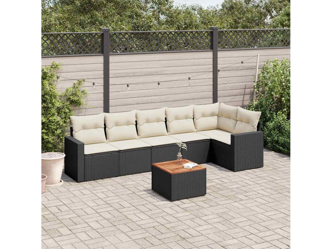 Vidaxl 7 Pcs Conjunto De Sofás P/ Jardim C/ Almofadões Vime Pe Preto