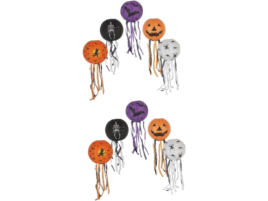 Conjunto De 10 Lanternas De Papel Em Formato De Aranha Para O Halloween.
