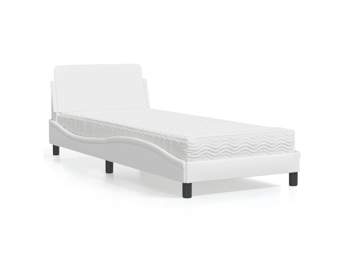 Vidaxl Cama Com Colchão Dover 90x200 Cm Couro Artificial Branco