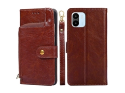 Capa De Celular Xiaomi Redmi A1 Com Zíper E Revestimento Em Couro.