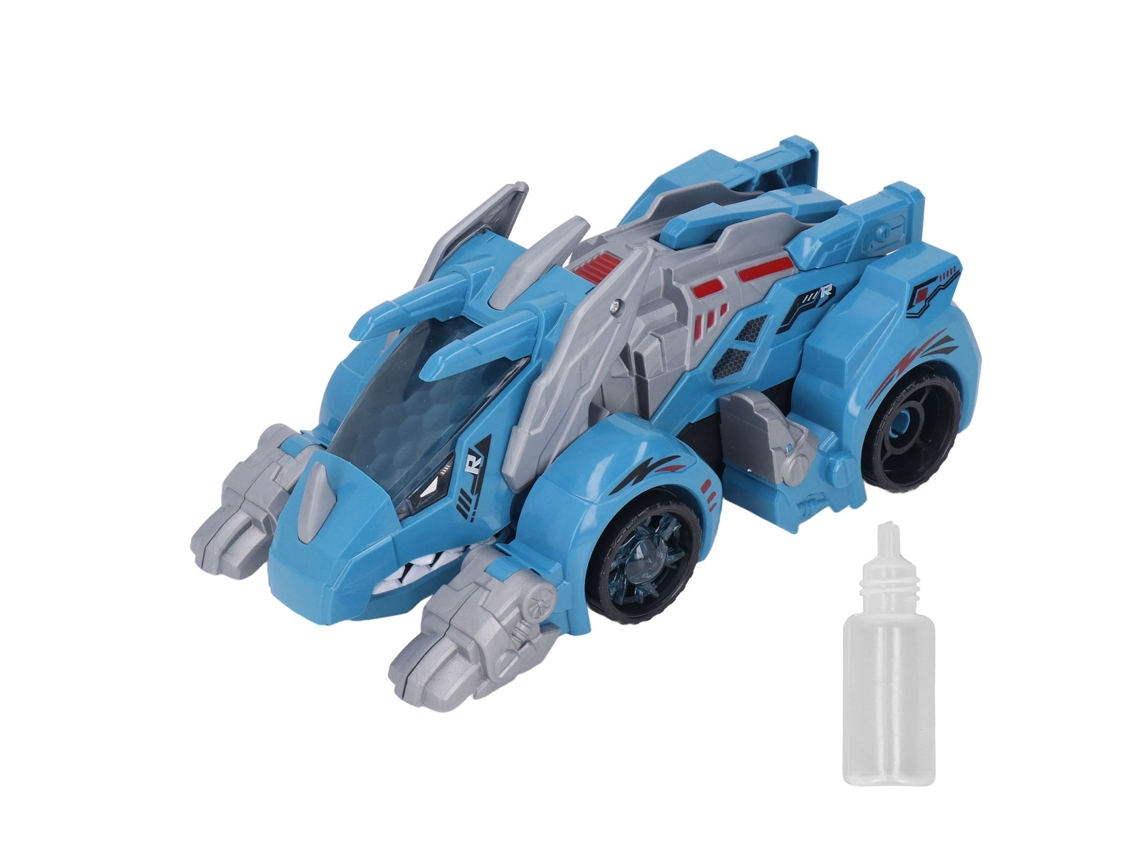 Primerox carro Dinossauro Elétrico Transformável com Luz Led, Música e Spray Azul