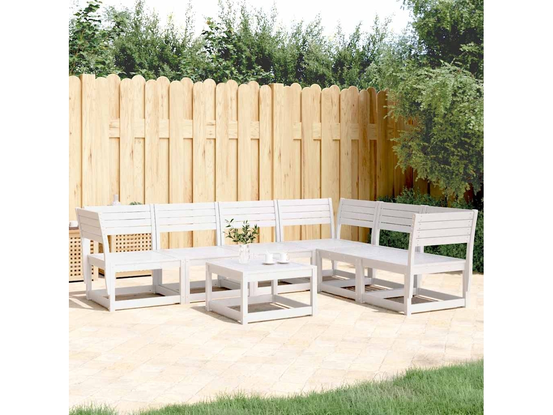 Vidaxl 6 Pcs Conjunto Sofás De Jardim Madeira De Pinho Maciça Branco