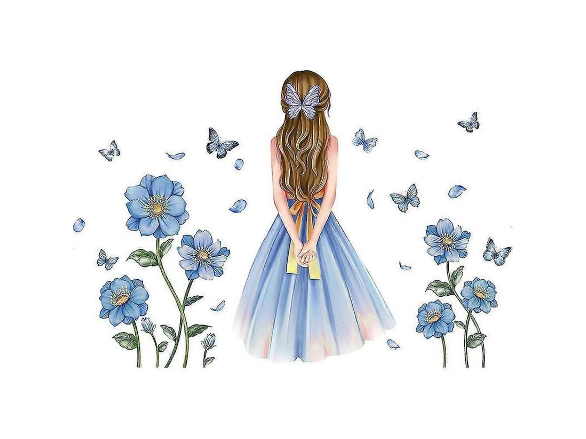 Adesivos De Parede Fada Borboleta Flor Azul Decorativo Removível Pvc Para Quarto E Sala