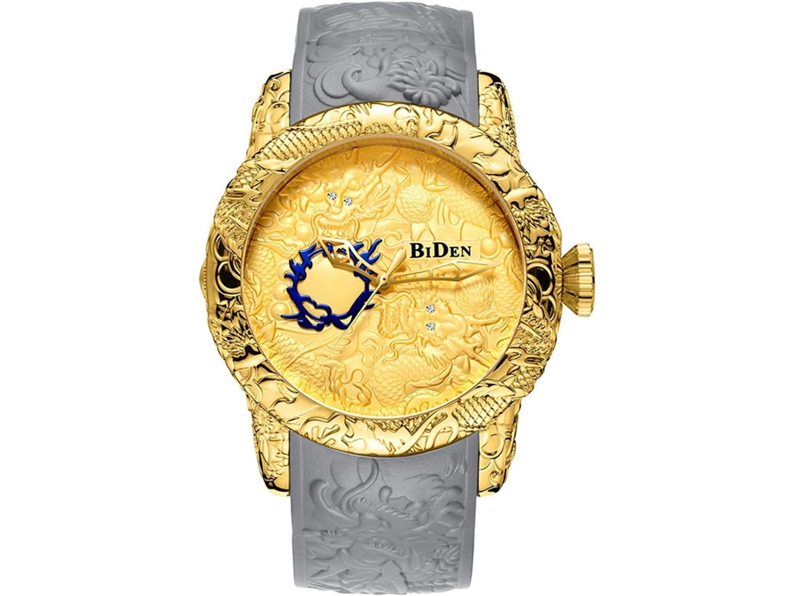 Lurelia Relógio Masculino, Movimento De Quartzo, Analógico, Silicone, Vidro Mineral, Dourado