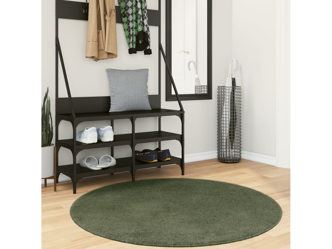 Vidaxl Tapete Pelo Curto Macio E Lavável Huarte Ø 120cm Verde-floresta