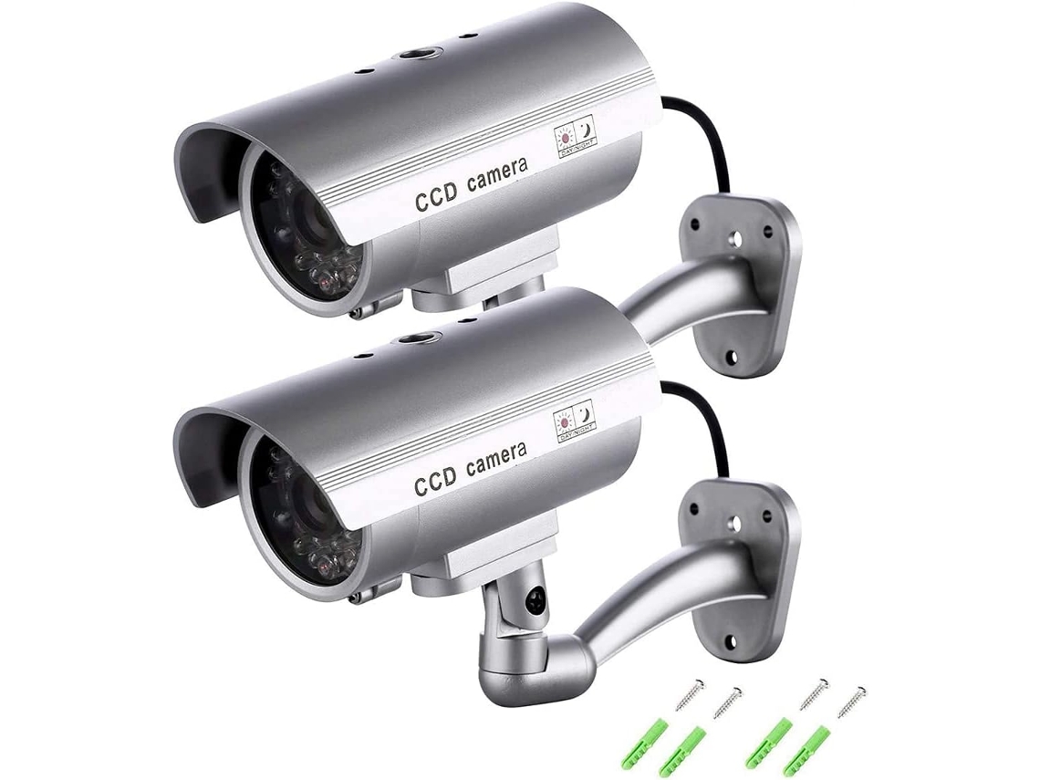 Pacote Com 2 Câmeras De Segurança Simuladas Com Luzes Led Efeitos Realistas Zeuxo