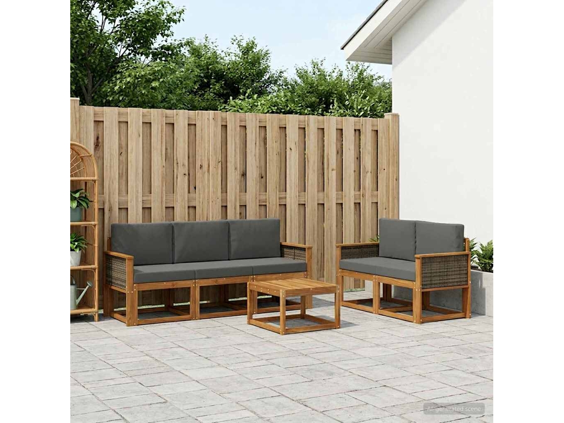 Vidaxl Conjunto De Sofás Para Exterior 6 Unid. Natural E Antracite