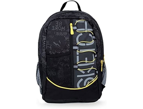 Mochila Unissexo NE.XXN! MILANO Néon Sketch Zíper Escolar Média Alças Acolchoadas Preto