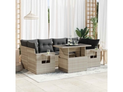 Vidaxl 7 Pcs Conj. Sofás Jardim Com Almofadões Vime Pe Cinzento-claro