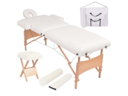 Vidaxl Mesa Massagem Dobrável 2 Zonas + Banco 10 Cm Espessura Branco
