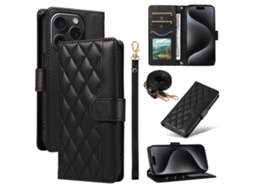 Capa Para Iphone 15 Pro Max Pele Sintética Preto