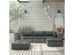 Vidaxl 5 Pcs Conjunto Lounge De Jardim C/ Almofadões Vime Pe Cinzento
