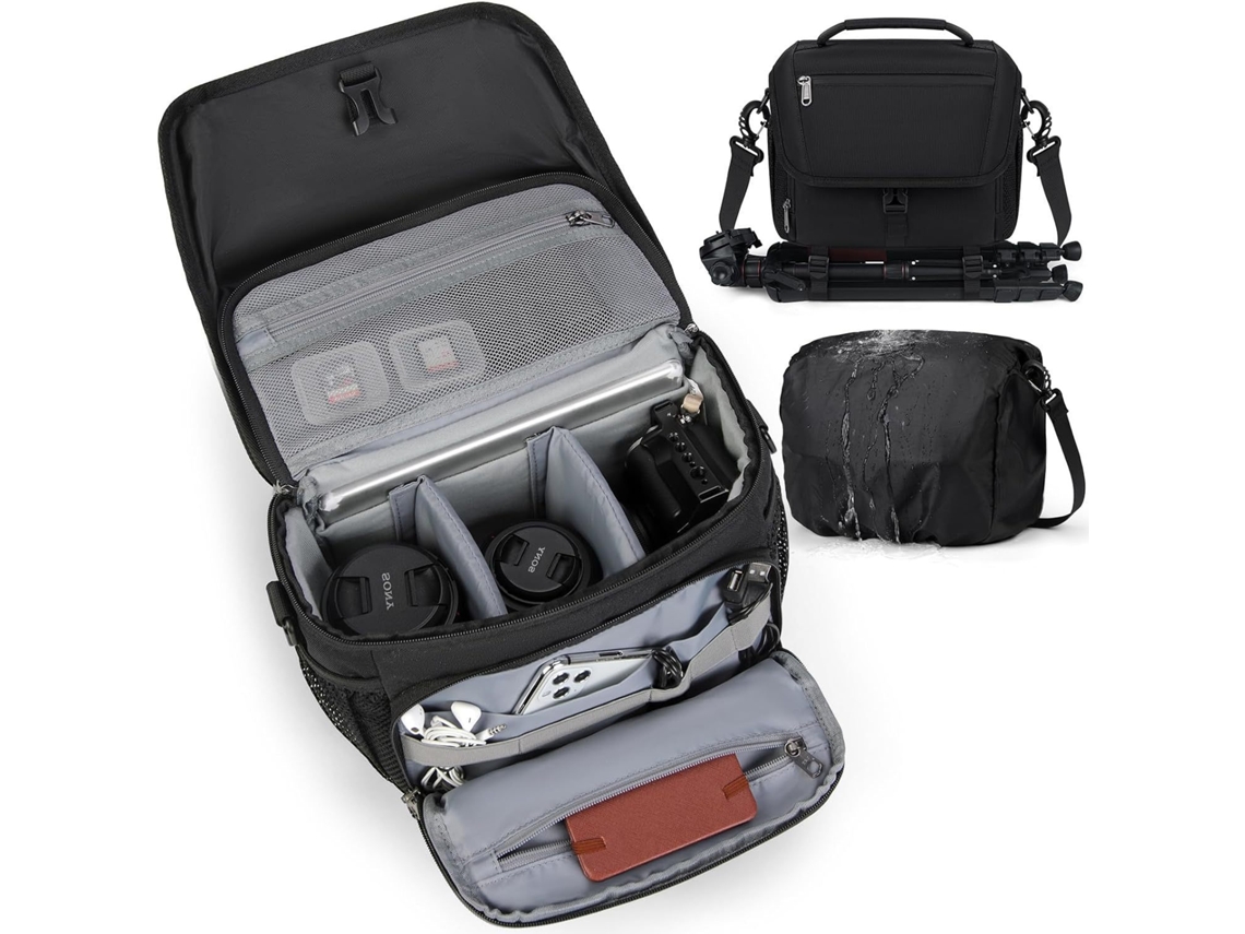 Lurelia Bolsa Mensageiro Para Câmara Dslr/slr, Espuma Pe 10 Mm, Forro Veludo, Tripé, Preta