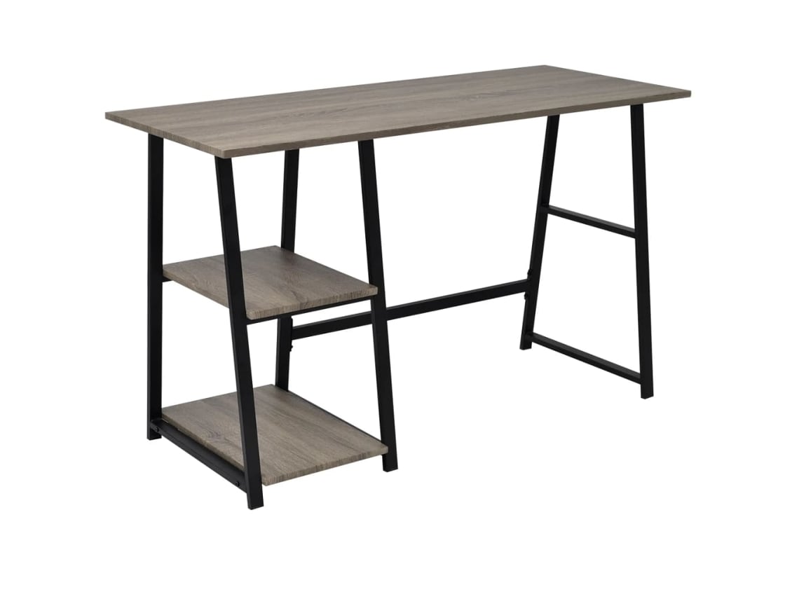 Vidaxl Mesa Com 2 Prateleiras Cinzento E Carvalho