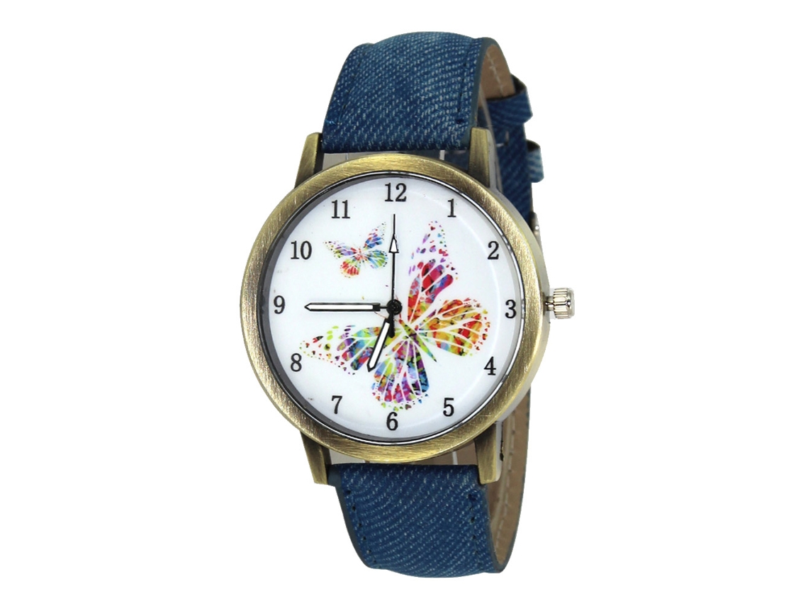 Relógio de Pulso Feminino de Liga com Pulseira Jeans e Movimento de Quartzo (azul)