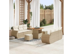Vidaxl Conjunto De Sofá De Jardim Com Almofada 9 Pcs Bege Vime Pe