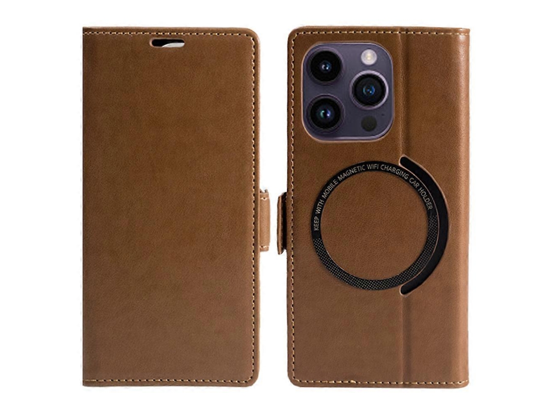 Capa Tkdaddy Para Iphone 16 Pro Compatível Com Suporte De Carteira Magsafe, Capa De Couro Flip Marrom Escuro