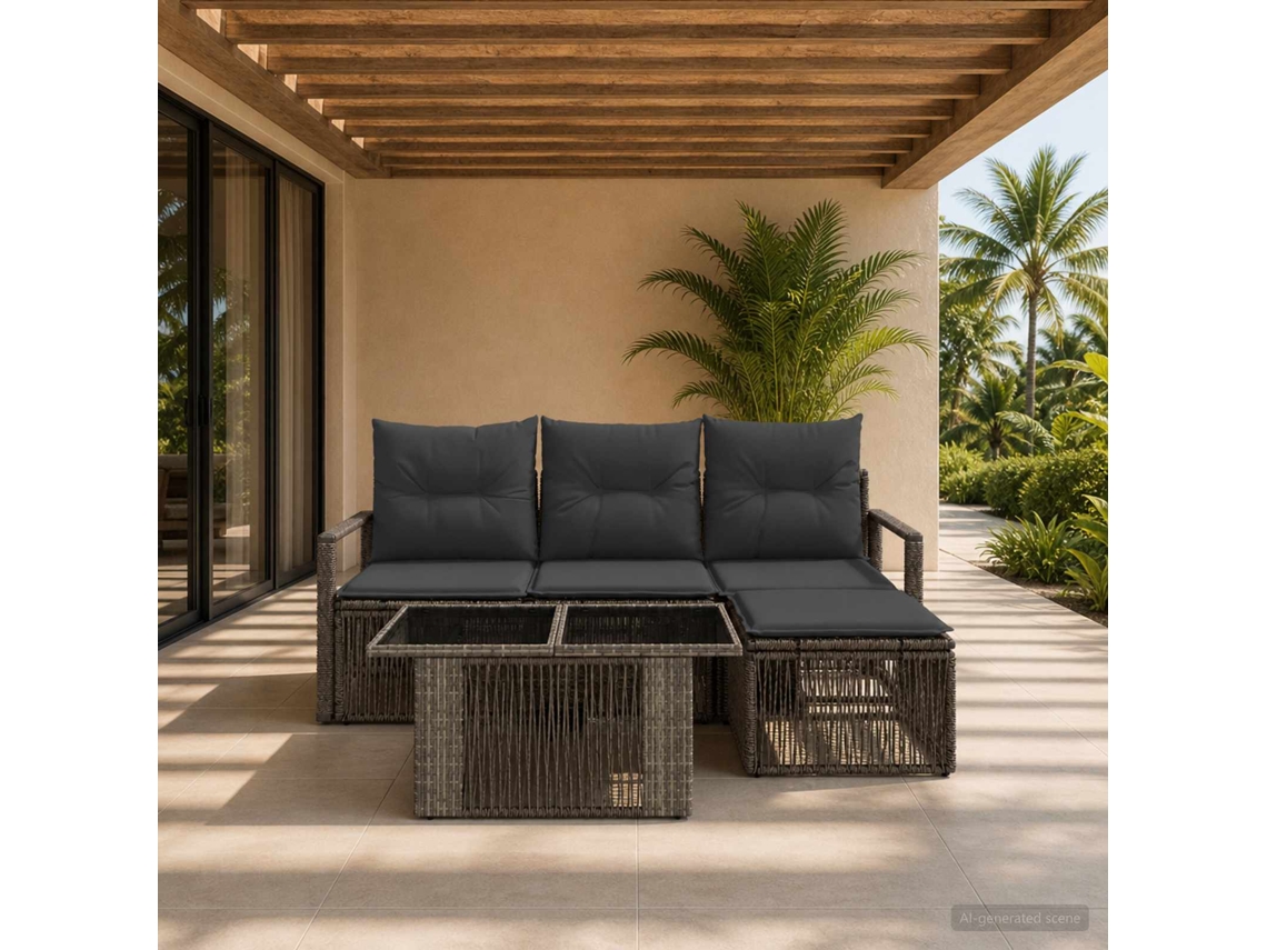 Vidaxl Conjunto De Sofá De Jardim 5 Unid. Cinza E Cinza Escuro Vime Pe