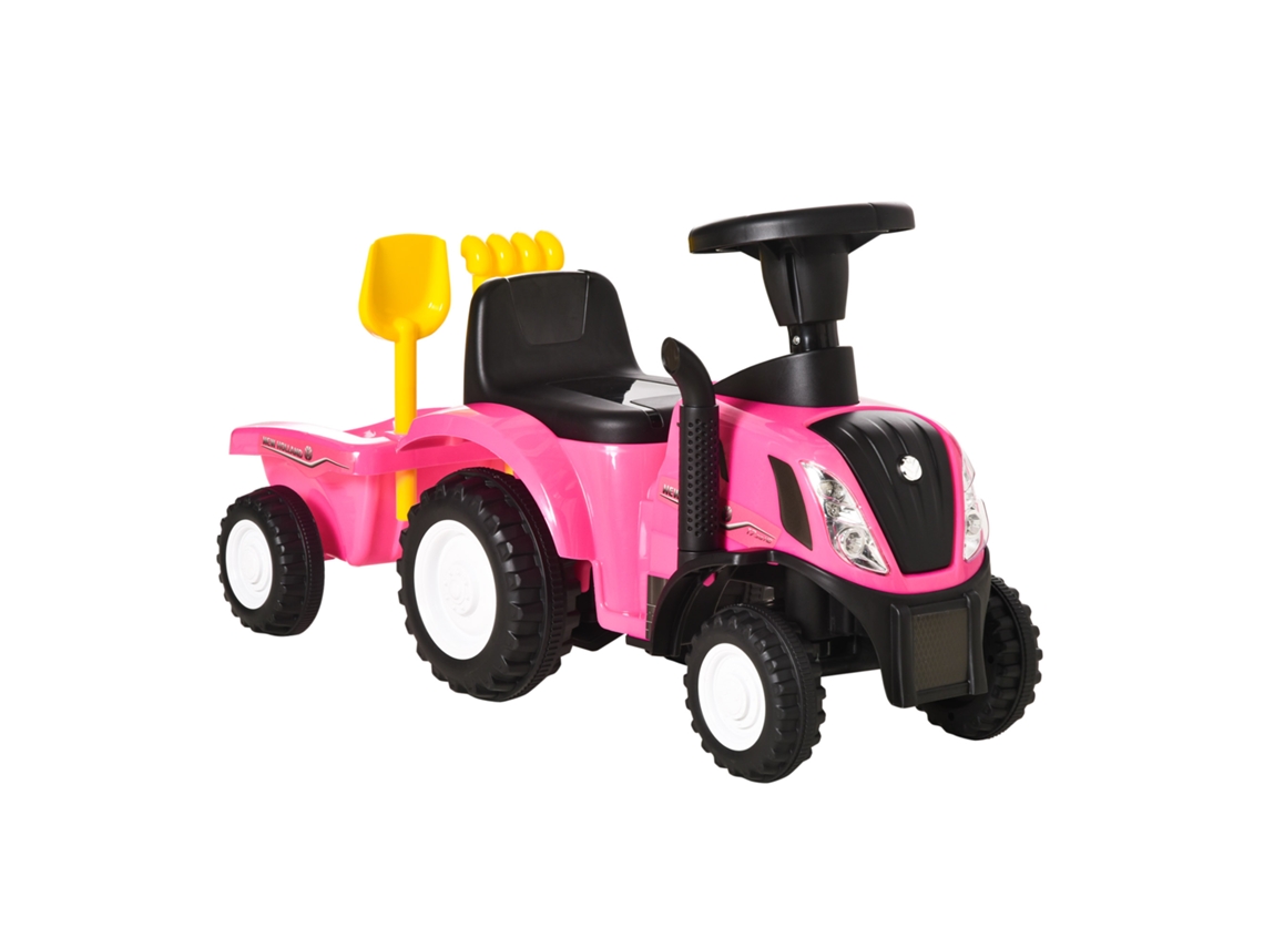 Trator com Reboque Infantil PP, Metal cor Rosa 91x29x44 cm HOMCOM