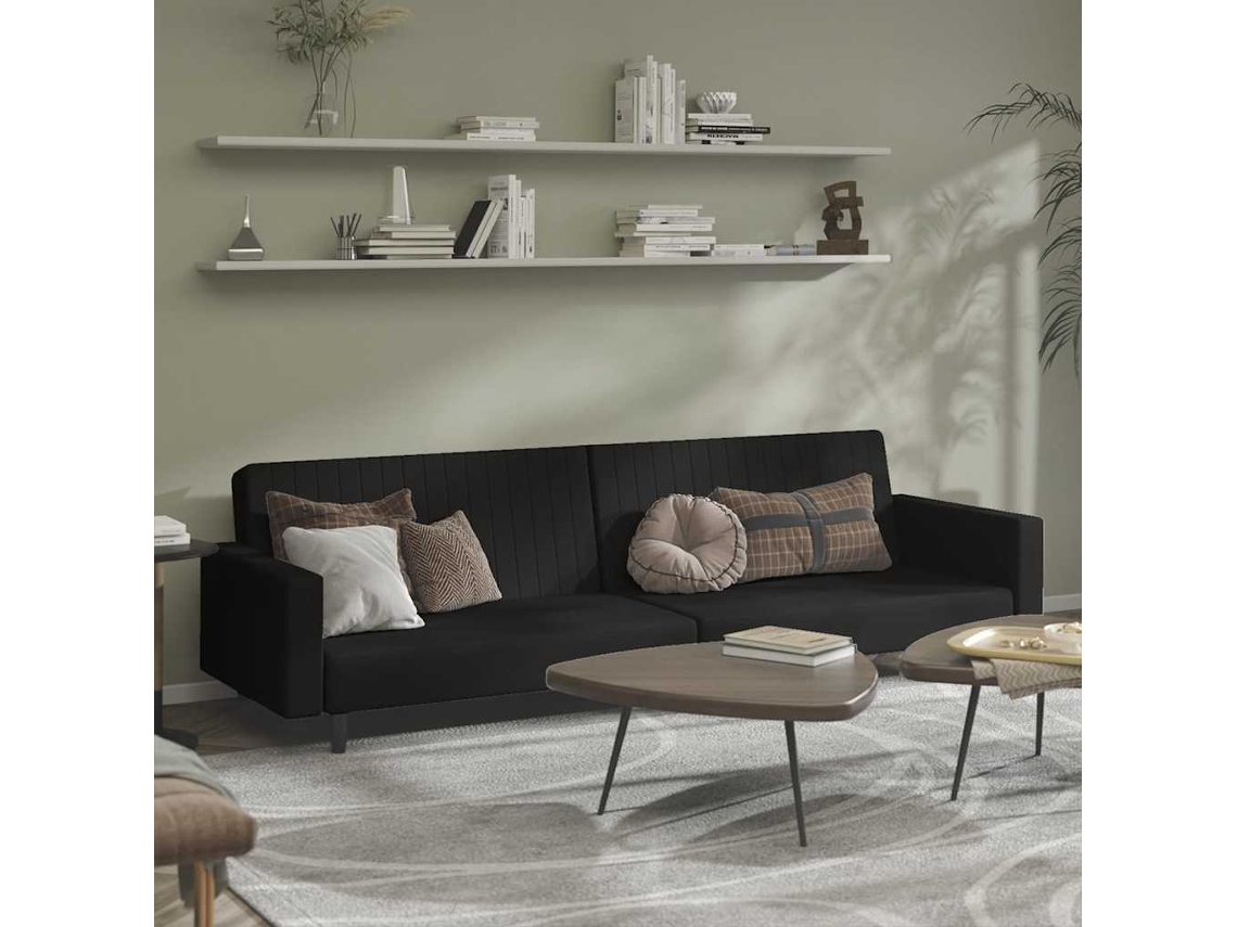 Vidaxl Sofá-cama De 2 Lugares Veludo Preto