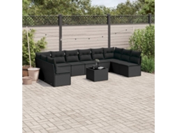 11 Pcs Conjunto Sofás De Jardim C/ Almofadões Vime Pe Preto Dkd Home Decor