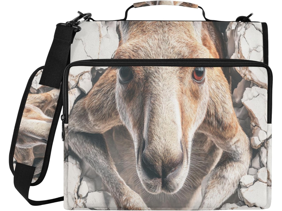 Pasta Com Estampa De Mármore 3d Canguru 1, 5 Polegadas, Carteira Com Zíper De 3 Argolas E Alça Ombro, Inclui Bolso Com
