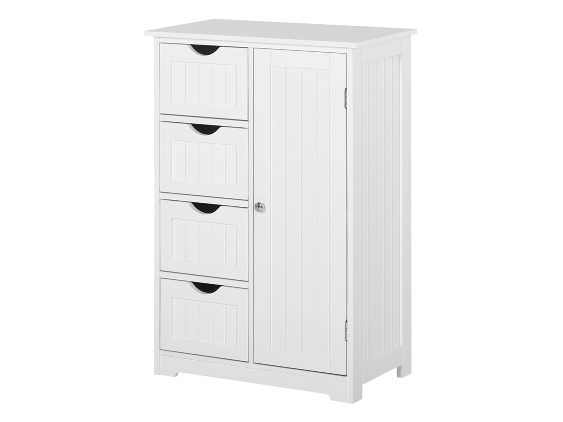 Armário Casa De Banho Móvel Auxiliar Organizador Moderno De Madeira Com 1 E Gavetas 56x30x83 Cm Branco