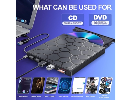 Gravador Externo De Cd/dvd Preto Com Porta Usb C Gravador Portátil Para Arquivamento De Fotos E Músicas Mang Guo