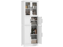 Móvel Banho 6 Níveis C/ 6 Portas (2 Vidro) E Prateleiras Ajustáveis, 60x30x170 Cm, Branco