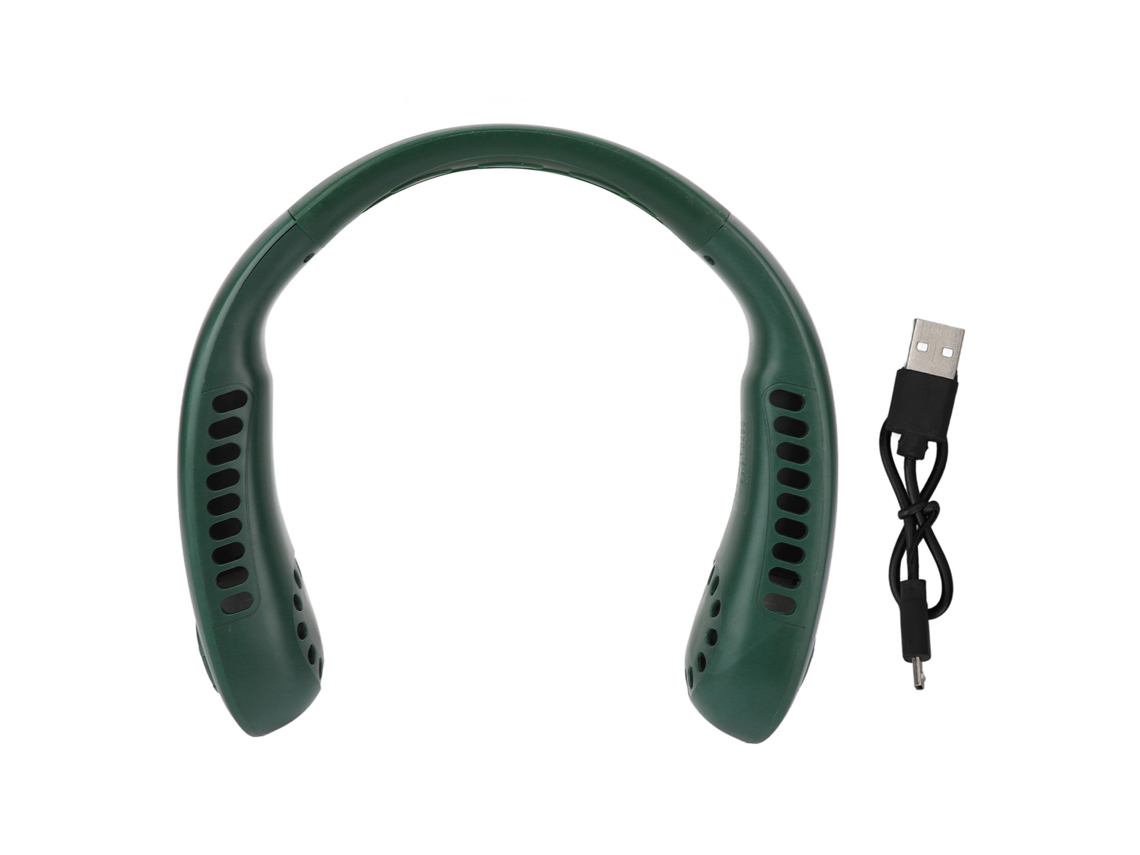 Ventilador de Cuello Portátil, Recargable, Silencioso, Verde, 3 Velocidades y Sin Aspas S/MARCA