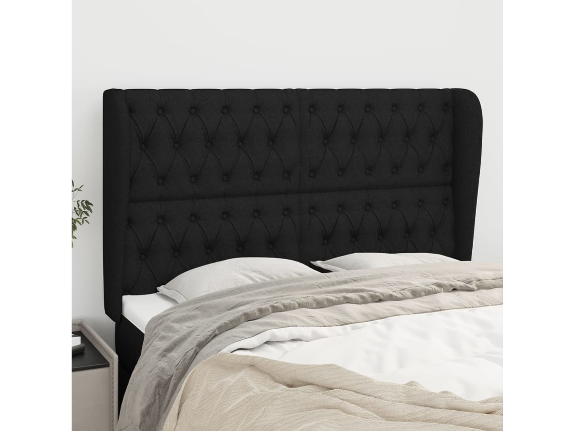 Vidaxl Cabeceira De Cama C/ Abas Tecido 147x23x118/128 Cm Preto