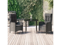 Vidaxl 3 Pcs Conjunto De Jantar P/ Jardim C/ Almofadões Vime Pe Preto