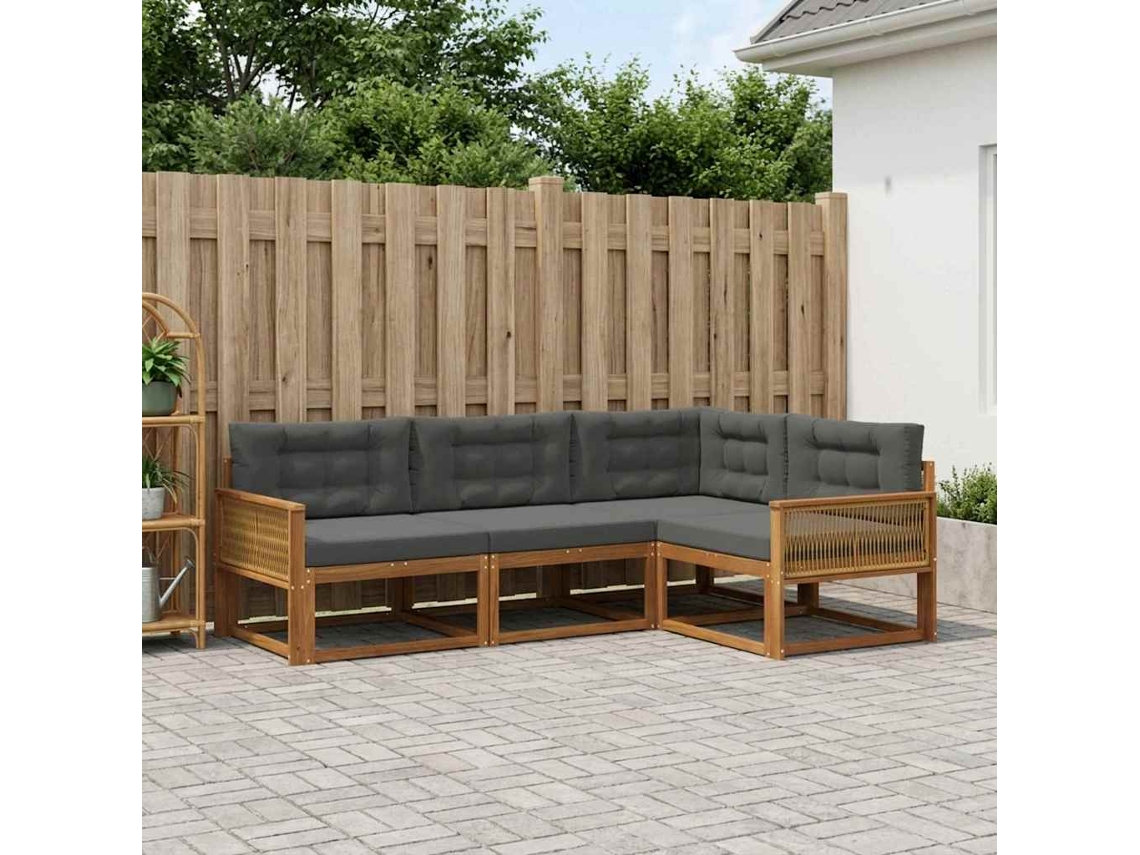 Vidaxl Conjunto De Sofás Para Exterior 4 Pcs Natural E Antracite