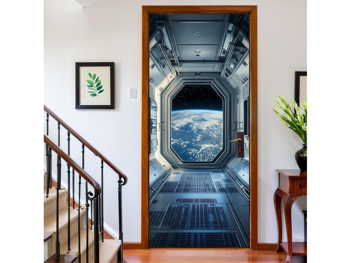 Adesivo De Porta Trompe, L'oeil 83 X 205 Cm, Porta De Hangar De Nave Espacial, Autoadesivo, À Prova D'água