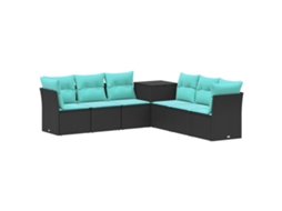 Vidaxl Conjunto De Sofás 7 Pcs Preto E Azul Rattan Poliéster E Aço