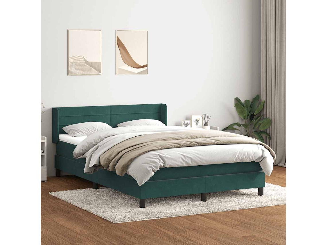 Cama Com Molas/colchão 160x220 Cm Veludo Verde-escuro