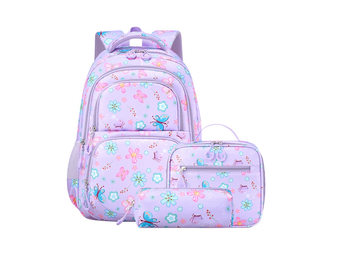 Conjunto De Mochila Impermeável Leve De 3 Peças, Adequado Para Mochilas De Meninas, Conjunto De Mochila De Crianças, Roxo