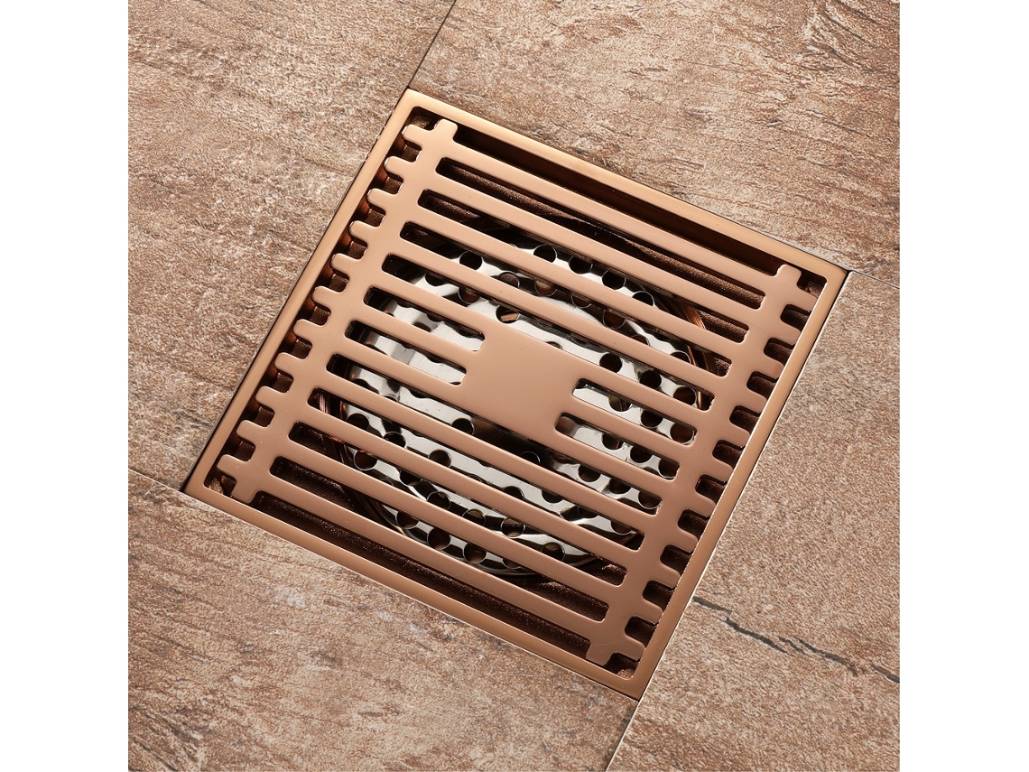 Ralo de Chão Rosa Dourado Desodorizante, Ralo de Chão Invisível AQUAFORGE (fileira Quadrada de Bambu 10*10cm)