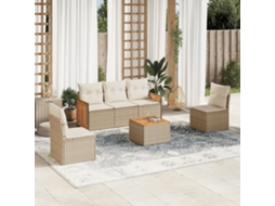 Vidaxl 6 Pcs Conjunto De Sofás P/ Jardim Com Almofadões Vime Pe Bege