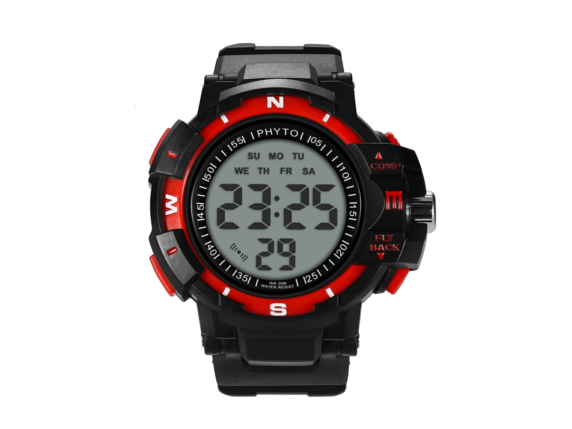 Relógio esportivo eletrônico masculino com visor digital e cristal (vermelho)