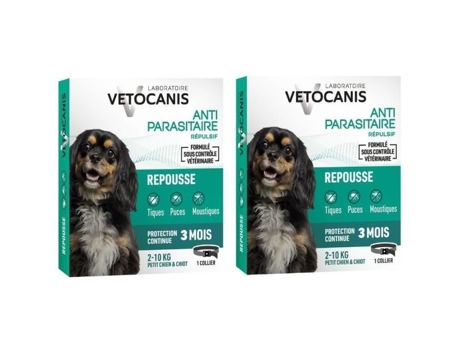 Coleira Repelente de Pulgas Vetocanis para Cães Pequenos e Filhotes de 2 a 10 kg Extratos Naturais de Neem e Lavanda