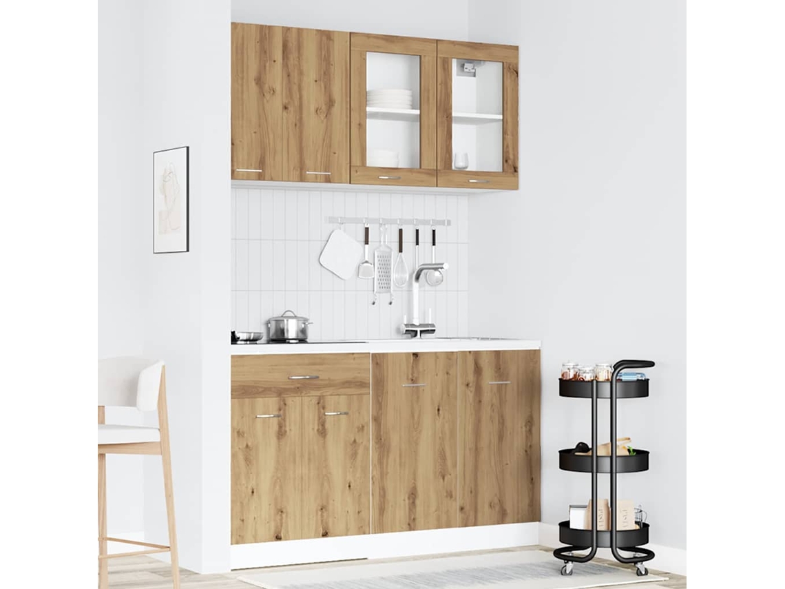 Vidaxl 4pcs Armário De Cozinha Conj. Deriv. Madeira Lyon Carvalho Artisiano