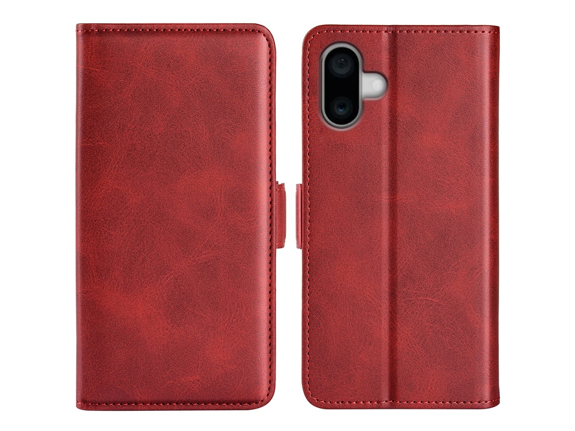 Capa Em Couro Pu, Com Suporte Para Iphone 16 - Vermelho