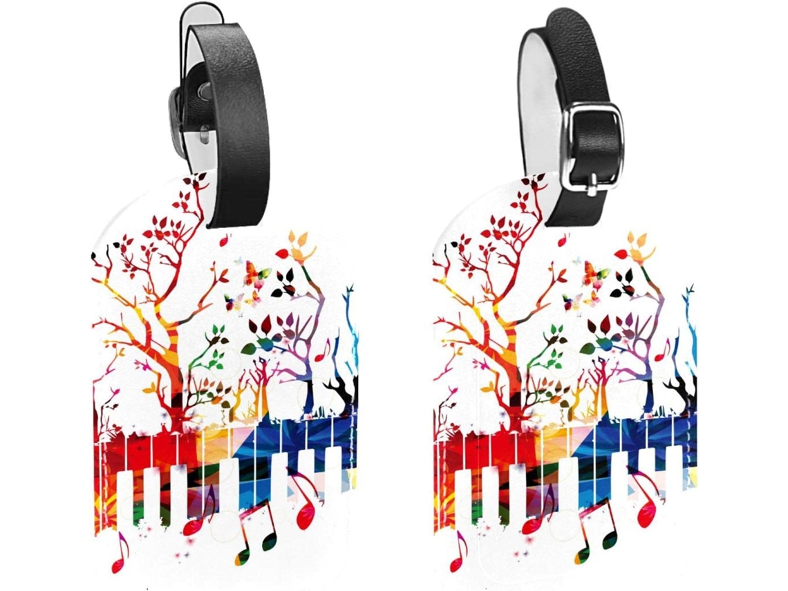 Conjunto De 2 Etiquetas Bagagem Em Couro Pu Com Notas Musicais