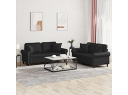 Conjunto 2 Pcs de Sofás Couro Artificial Preto PANGSHIYUAN