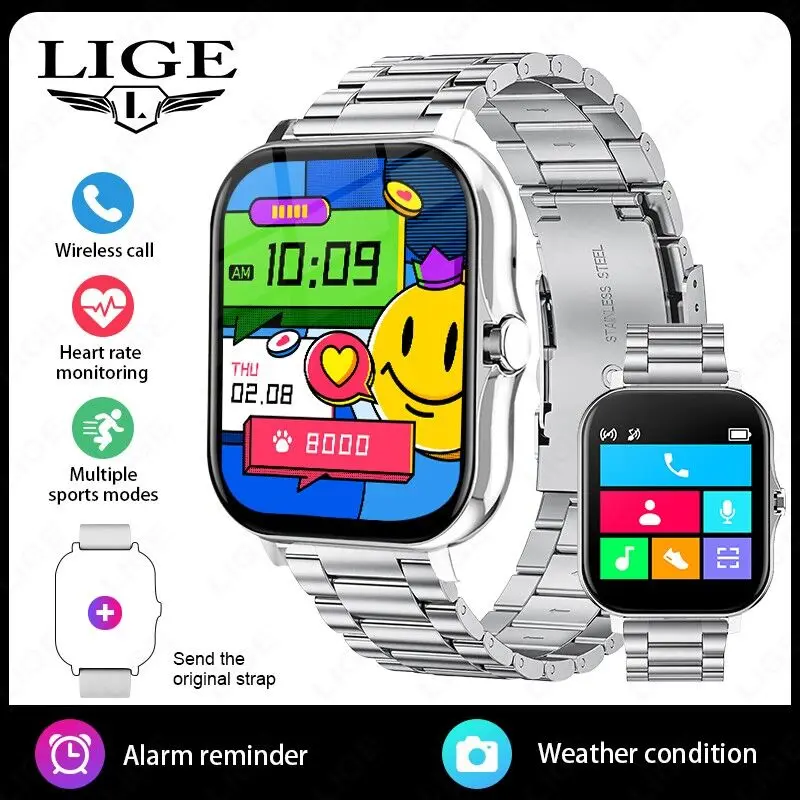 Smartwatch MDUG com Tela de Toque de 1,44 Polegadas, Esportes e Fitness, Chamadas Bluetooth, Alça de Aço