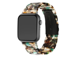 Pulseira De Resina Com Flor Azul E Cerâmica Transparente Para Apple Watch Series 10 11 42mm, Samsung Galaxy Watch7 E