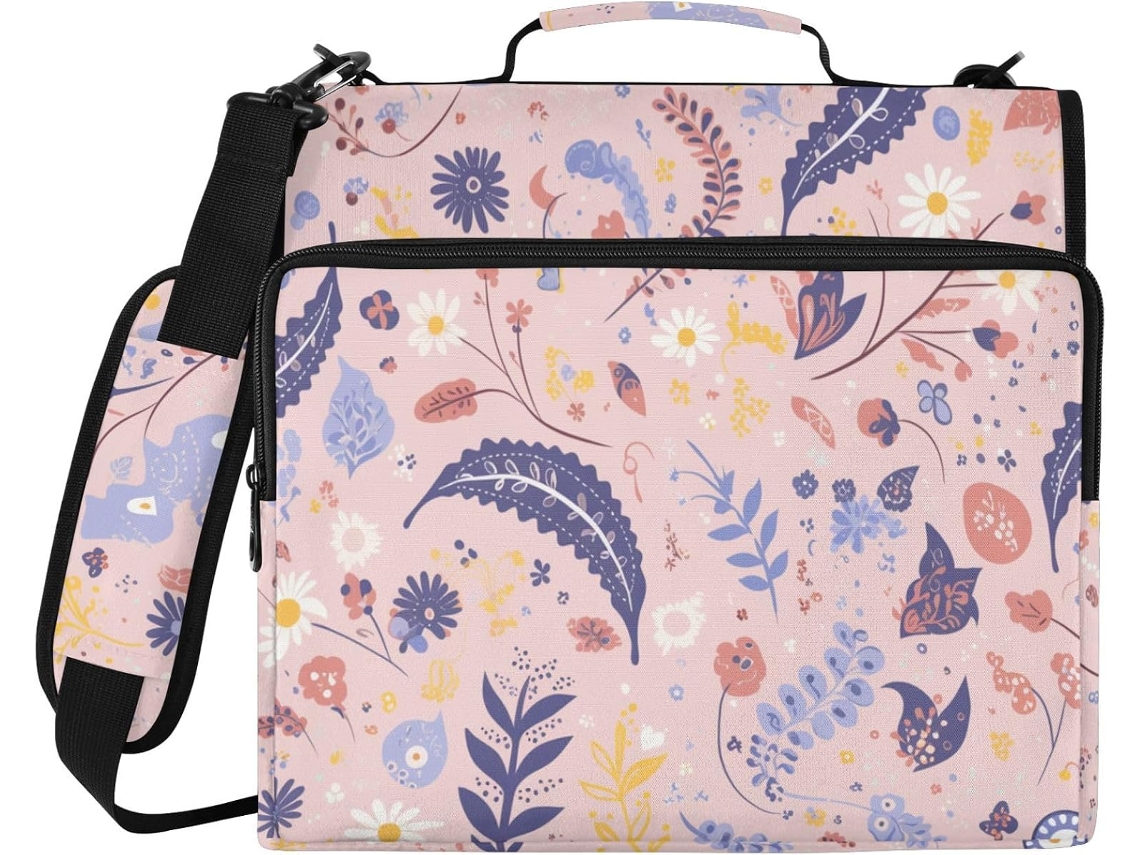 Pasta Organizadora De Escritório Com 3-argolas, Alça, Vários Bolsos E Zíper Em Estampa Paisley De Pêssego